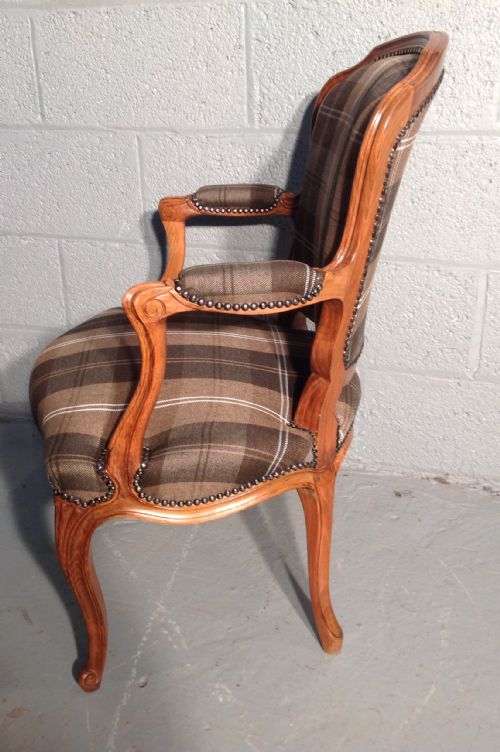 SET OF 4 FRENCH ARCHAIRS WITH BROWN TARTAN FABRIC - ADDITIONAL PHOTO 7