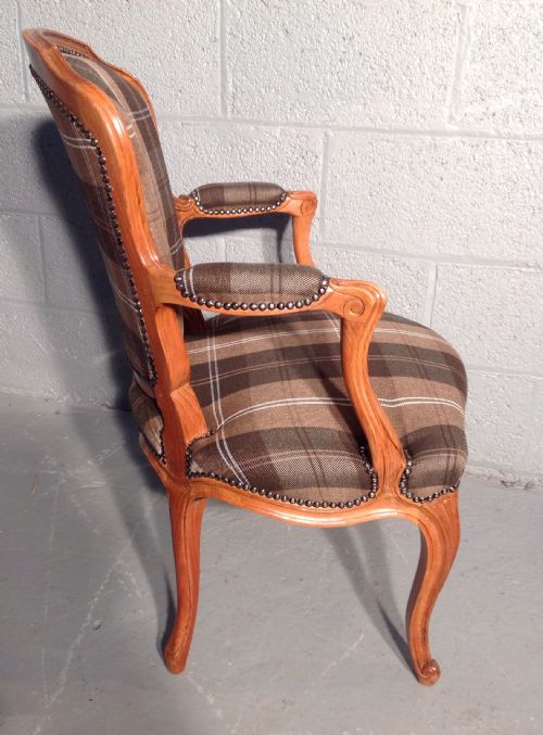 SET OF 4 FRENCH ARCHAIRS WITH BROWN TARTAN FABRIC - ADDITIONAL PHOTO 9