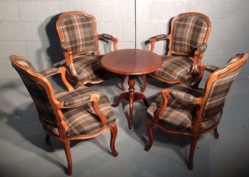 SET OF 4 FRENCH ARCHAIRS WITH BROWN TARTAN FABRIC - ADDITIONAL PHOTO 10