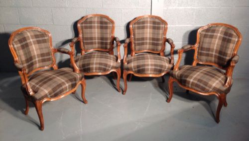 SET OF 4 FRENCH ARCHAIRS WITH BROWN TARTAN FABRIC - ADDITIONAL PHOTO 11