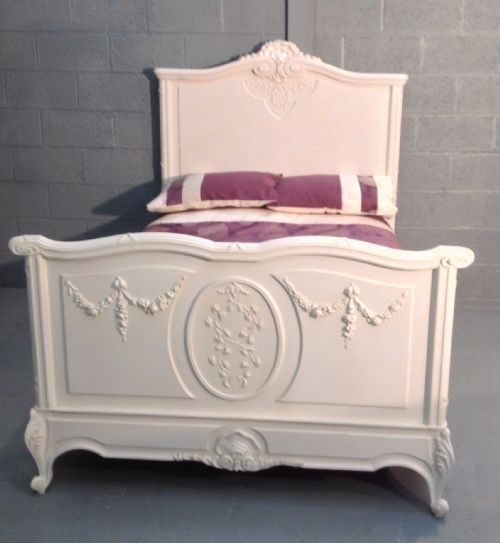 painted french walnut carved bed - CATEGORY: ANTIQUE BEDS - DATED 1890