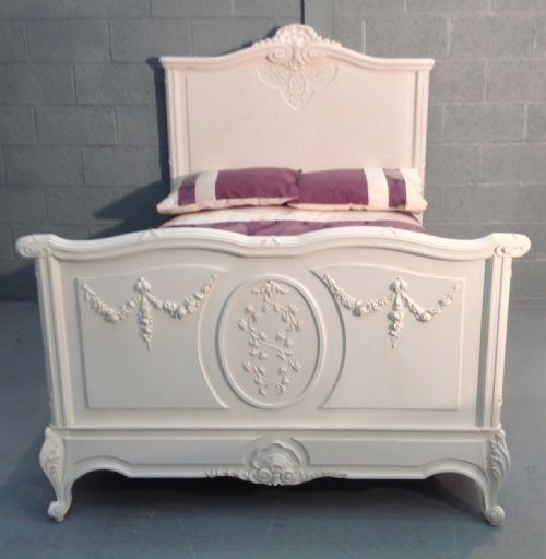 PAINTED FRENCH WALNUT CARVED BED - ADDITIONAL PHOTO 2
