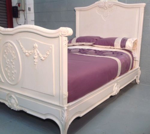 PAINTED FRENCH WALNUT CARVED BED - ADDITIONAL PHOTO 1