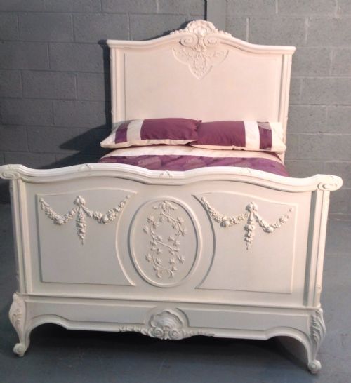 PAINTED FRENCH WALNUT CARVED BED - ADDITIONAL PHOTO 8
