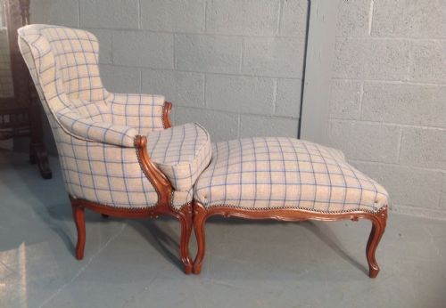 upholstered french chair and stool - CATEGORY: ANTIQUE CHAIRS - DATED 1920