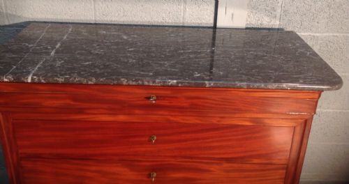 MAHOGANY FRENCH MARBLE TOP COMMODE - ADDITIONAL PHOTO 2