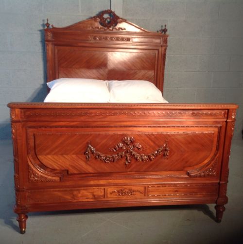 carved french mahogany french kingsize bed - CATEGORY: ANTIQUE BEDS - DATED 1880