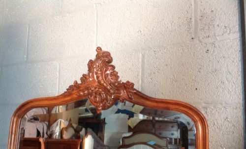 ANTIQUE WALNUT FRENCH CARVED WALL MIRROR - ADDITIONAL PHOTO 3
