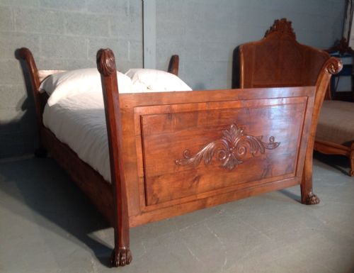 carved oak french sleigh bed - CATEGORY: ANTIQUE BEDS - DATED 1890
