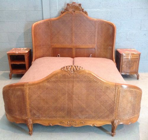 outstanding oversize kingsize french bergere bed with matching cabinets - CATEGORY: ANTIQUE BEDS - DATED 1920