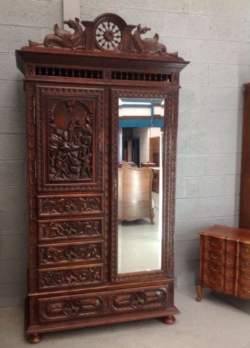 ornate carved breton armoire - CATEGORY: ANTIQUE WARDROBES - DATED 1890