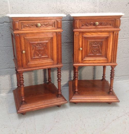pair of oak french bedside cabinets - CATEGORY: ANTIQUE CABINETS - DATED 1900