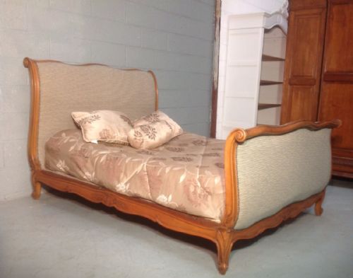FRENCH WALNUT UPHOLSTERED DOUBLE BED - ADDITIONAL PHOTO 1