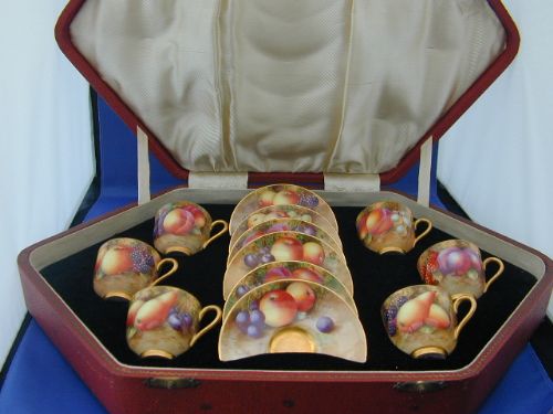 Royal Worcester Cased Coffee Set Painted Fruit