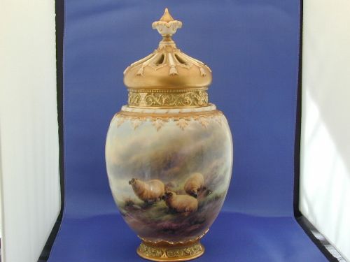 Royal Worcester 3 Piece Pot Pourri Vase Signed H Davis