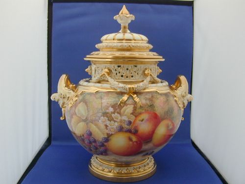 Royal Worcester Fruit Painted Bough Pot Signed H Ayrton
