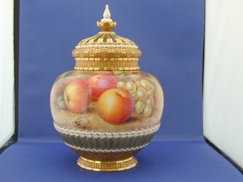 Royal Worcester Fruit Painted 3 Piece Pot Pourri Vase Signed Ayrton