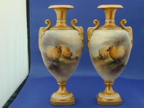 Royal Worcester Pair of Artist Signed Vases