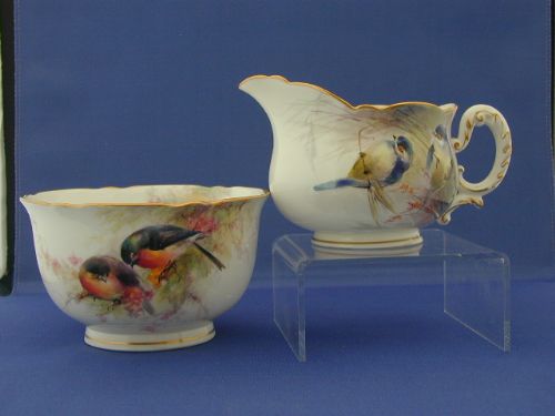 Royal Worcester Artist Signed Cream and Sugar