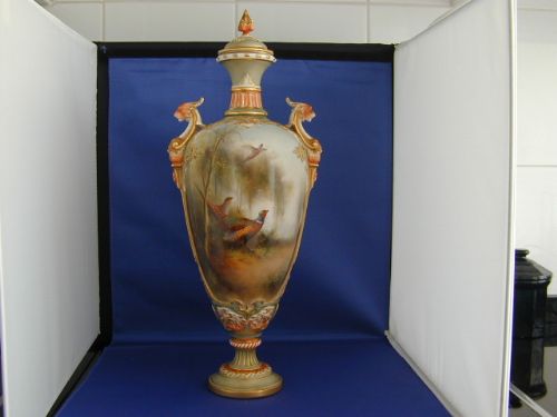 Royal Worcester Large Artist Signed Vase and Cover