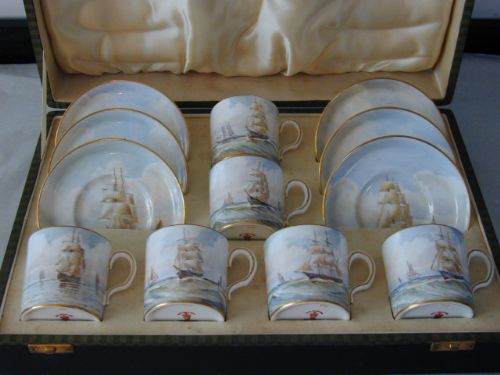 Royal Crown Derby Artist Signed Cased Coffee Set