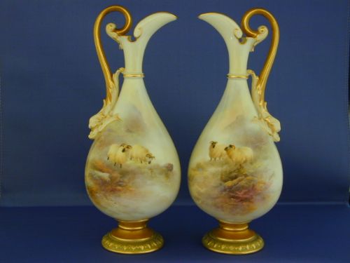 Royal Worcester Pair of Ewers Signed H Davis