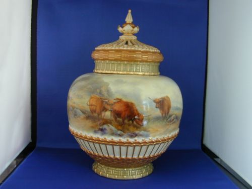 Royal Worcester 3 Piece Pot Pourri Vase John Stinton Cattle