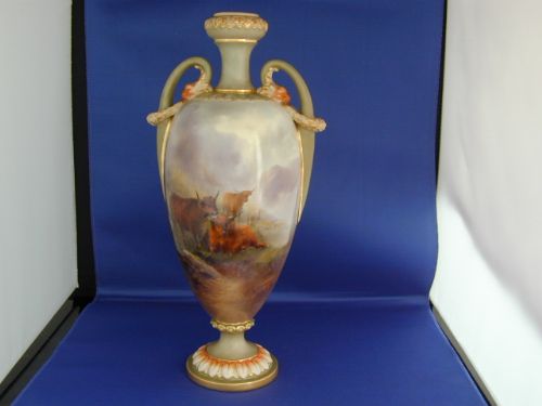 Royal Worcester Vase Highland Cattle Signed John Stinton
