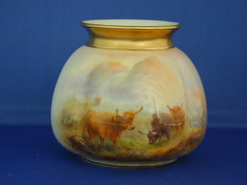 Royal Worcester Vase Decorated Highland Cattle by H Stinton