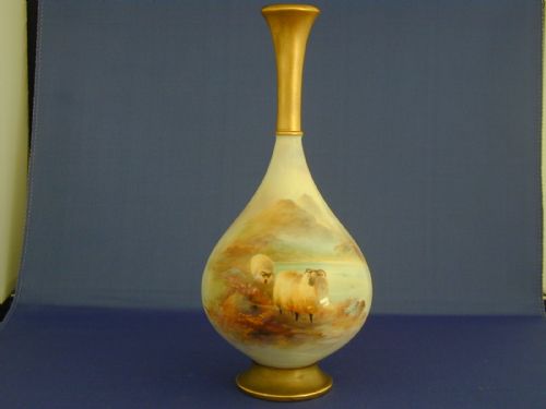Royal Worcester Vase Decorated Sheep Signed H Davis
