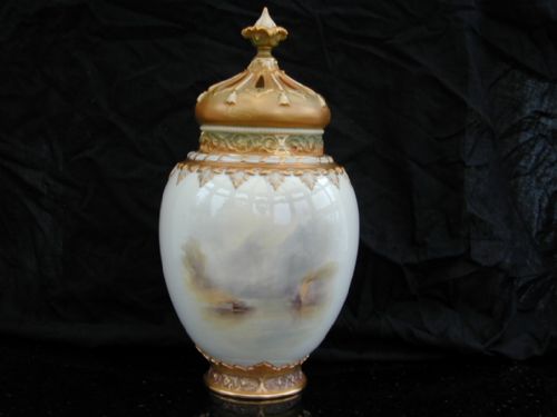 fig 1. Royal Worcester pot pourri vase and covers signed J Stinton