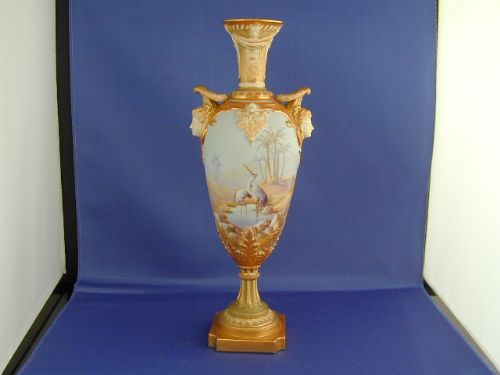 Fine Royal Worcester Vase Storks by Powell