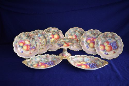 royal worcester fruit decorated dessert service - CATEGORY: ANTIQUE CERAMICS - DATED 1960