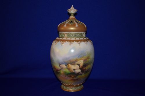 royal worcester large 3 piece pot pourri vase by harry davis - CATEGORY: ANTIQUE VASES - DATED 1910