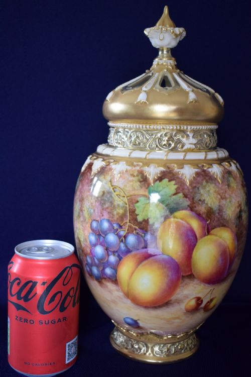 ROYAL WORCESTER PAINTED FRUIT 3 PIECE POT POURRI JAR BY FREEMAN - ADDITIONAL PHOTO 2
