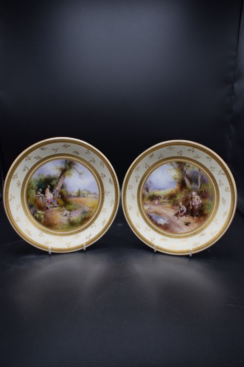 Royal Worcester Pair of Plates with Landscapes by Harry Martin
