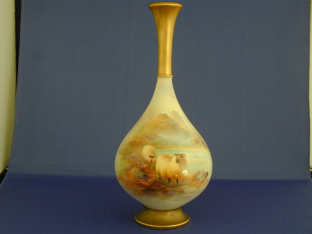 Royal Worcester vase decorated sheep signed H Davis
