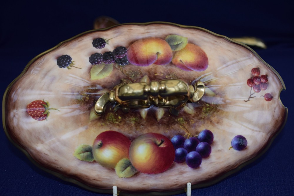 Royal Worcester fruit decorated Tureen, cover, stand and ladle. View VI