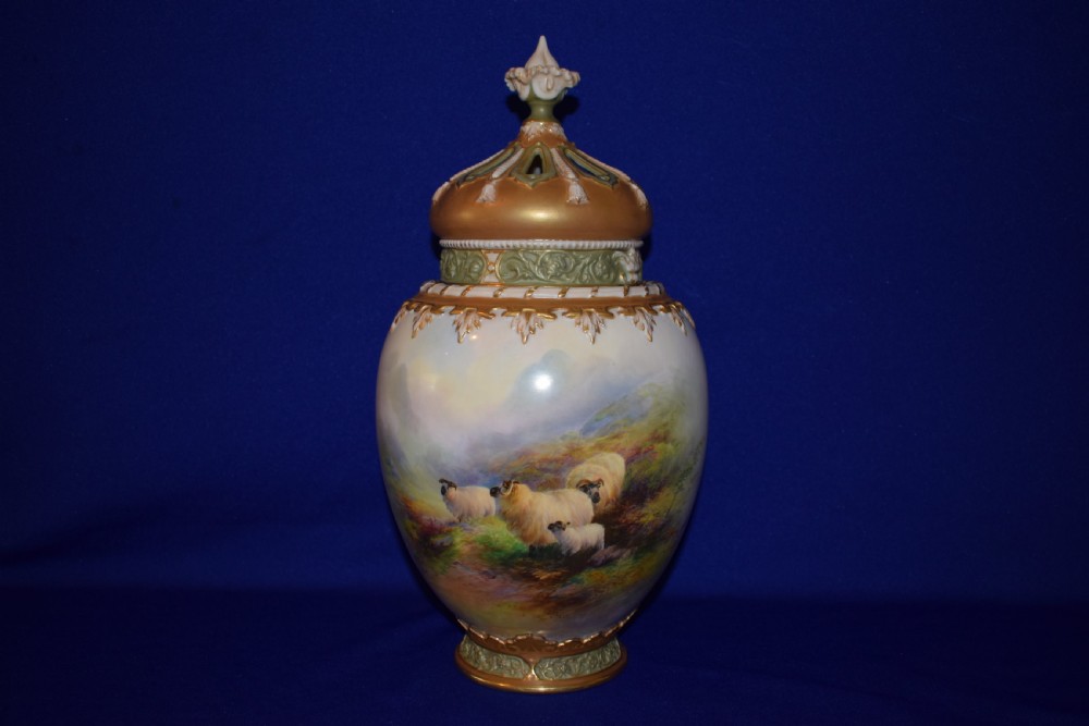 Royal Worcester large 3 piece pot pourri vase by Harry Davis