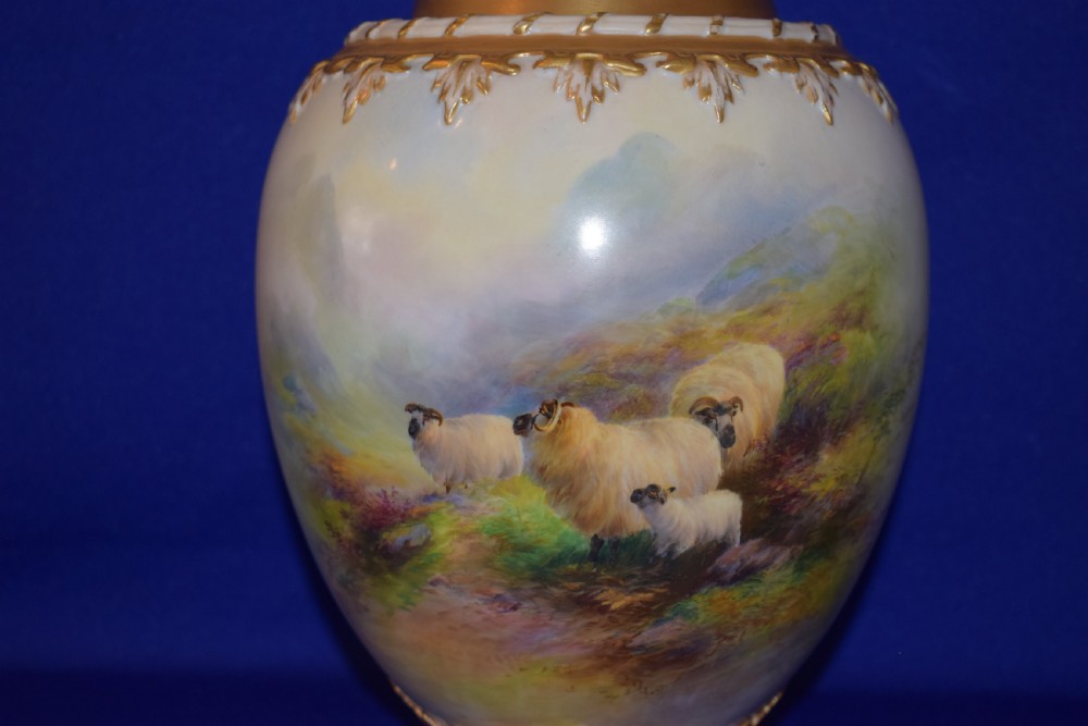 Royal Worcester large 3 piece pot pourri vase by Harry Davis View II