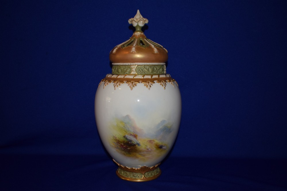 Royal Worcester large 3 piece pot pourri vase by Harry Davis View III