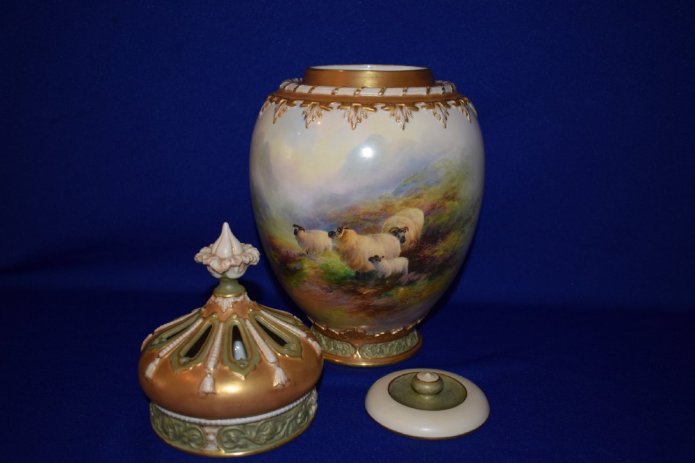 Royal Worcester large 3 piece pot pourri vase by Harry Davis View V