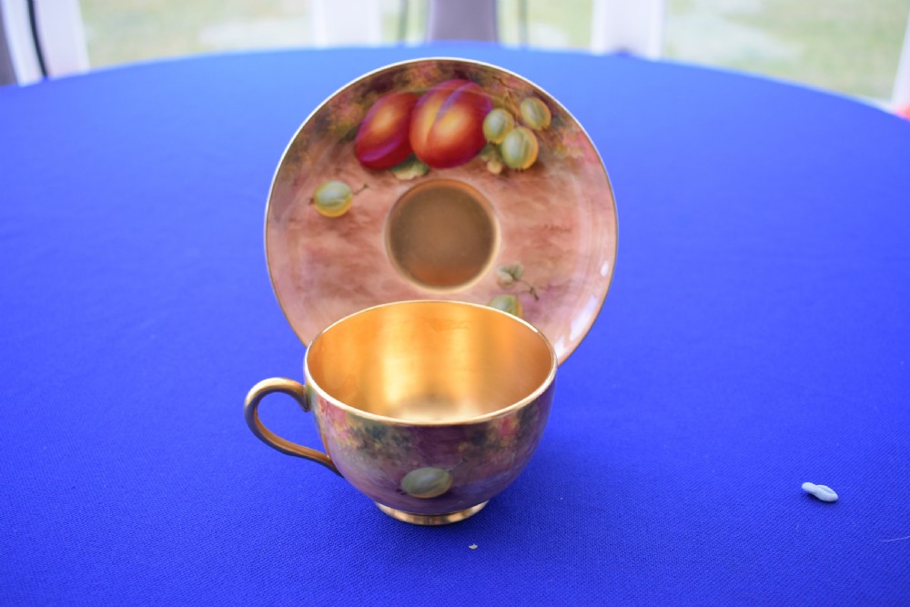 Royal Worcester fruit painted Cup and Saucer by H Ayrton View II
