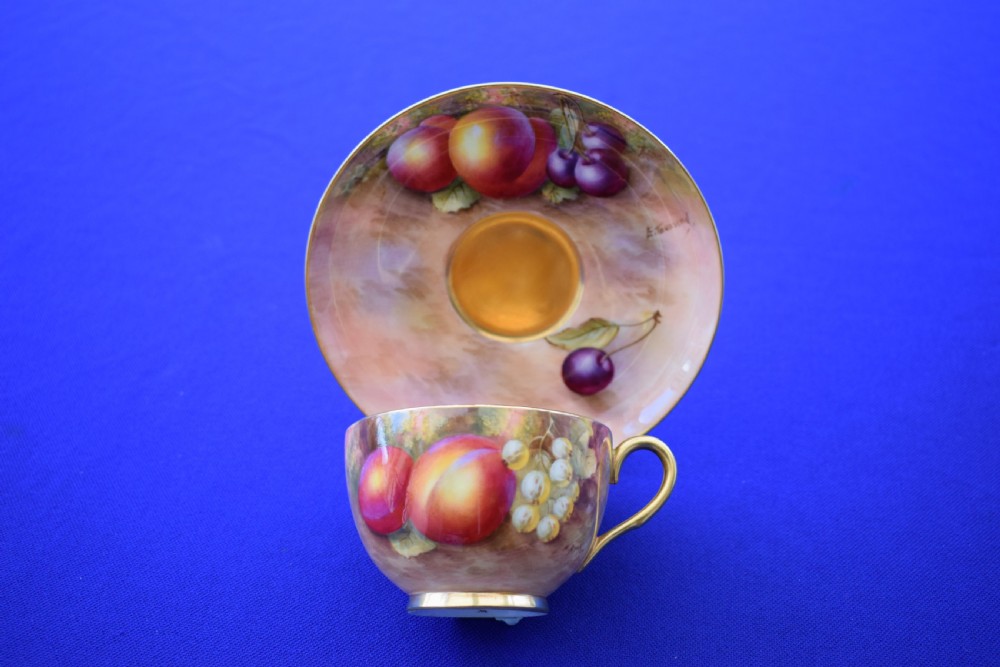 Royal Worcester fruit painted Cup and Saucer signed Ayrton and Townsend