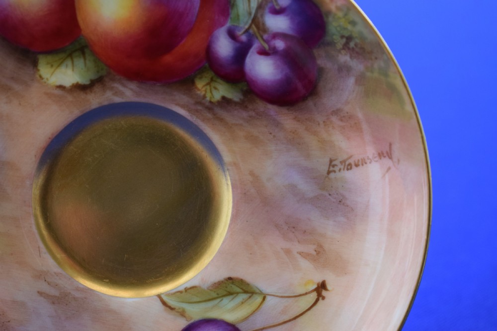 Royal Worcester fruit painted Cup and Saucer signed Ayrton and Townsend View IV