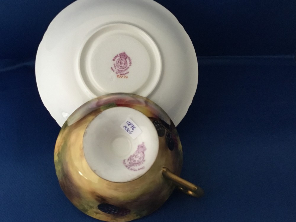Royal Worcester painted fruit cabinet cup and saucer by H Ayrton View V