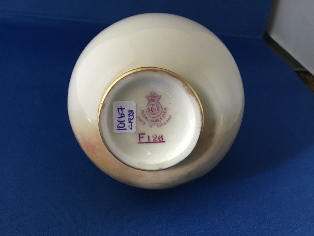 Royal Worcester painted fruit vase signed Moseley View IV