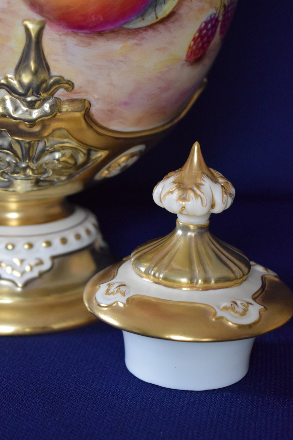 Royal Worcester painted fruit large vase and cover View III