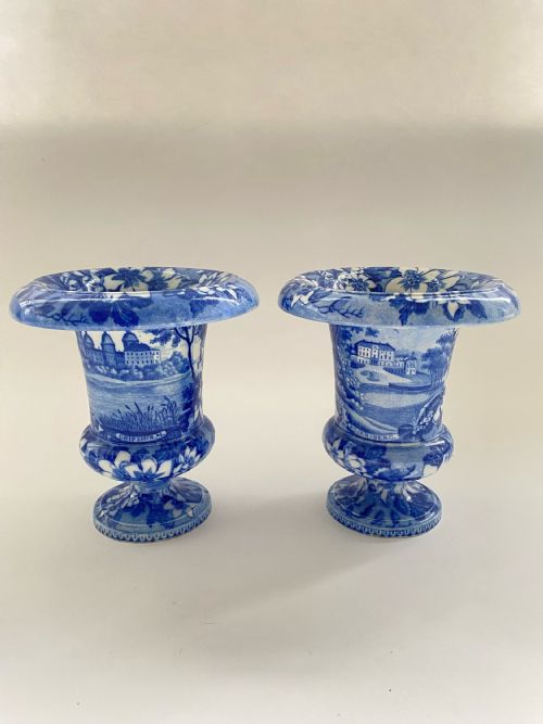 A PAIR OF SWEDISH BLUE AND WHITE TRANSFER VASES 1820 - ADDITIONAL PHOTO 1