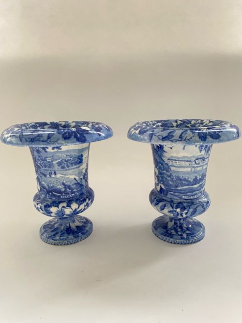 A PAIR OF SWEDISH BLUE AND WHITE TRANSFER VASES 1820 - ADDITIONAL PHOTO 3